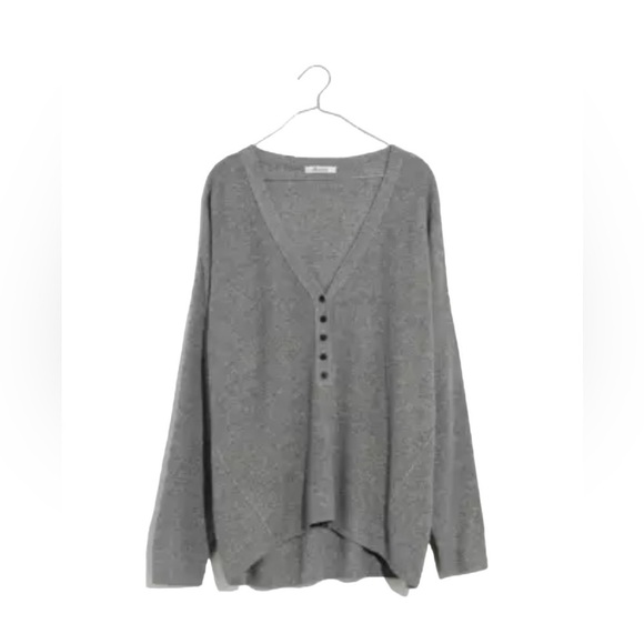 Madewell - Asherton Waffle Henley Oversized Button Sweater High Low Sz XXS - Picture 1 of 6